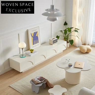 Sleek Modern White Solid Wood 4-Drawer Living Room Entertainment TV Cabinet