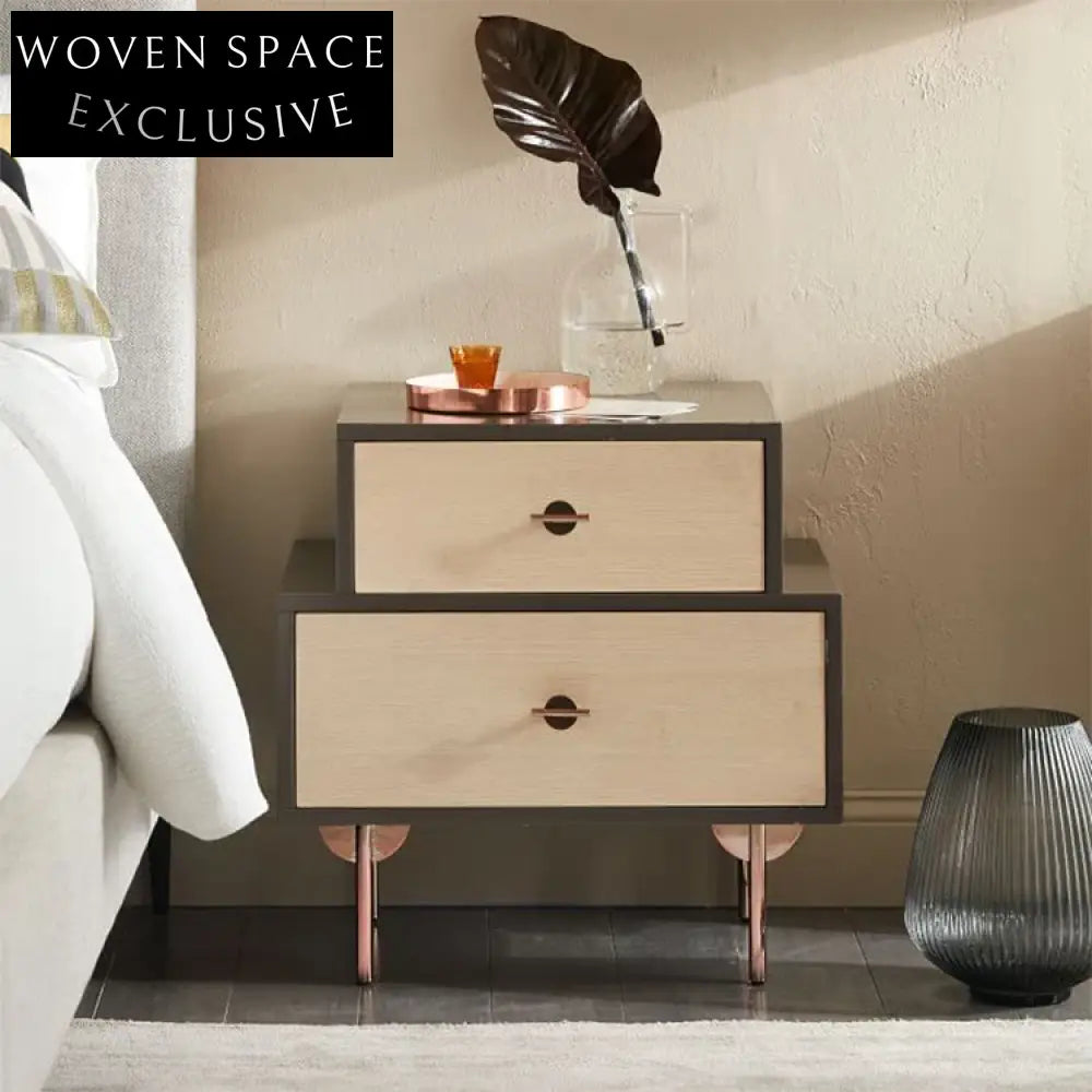 Sleek Plywood Bedroom Nightstand with Storage Drawers, Natural Modern Design Bedside Table