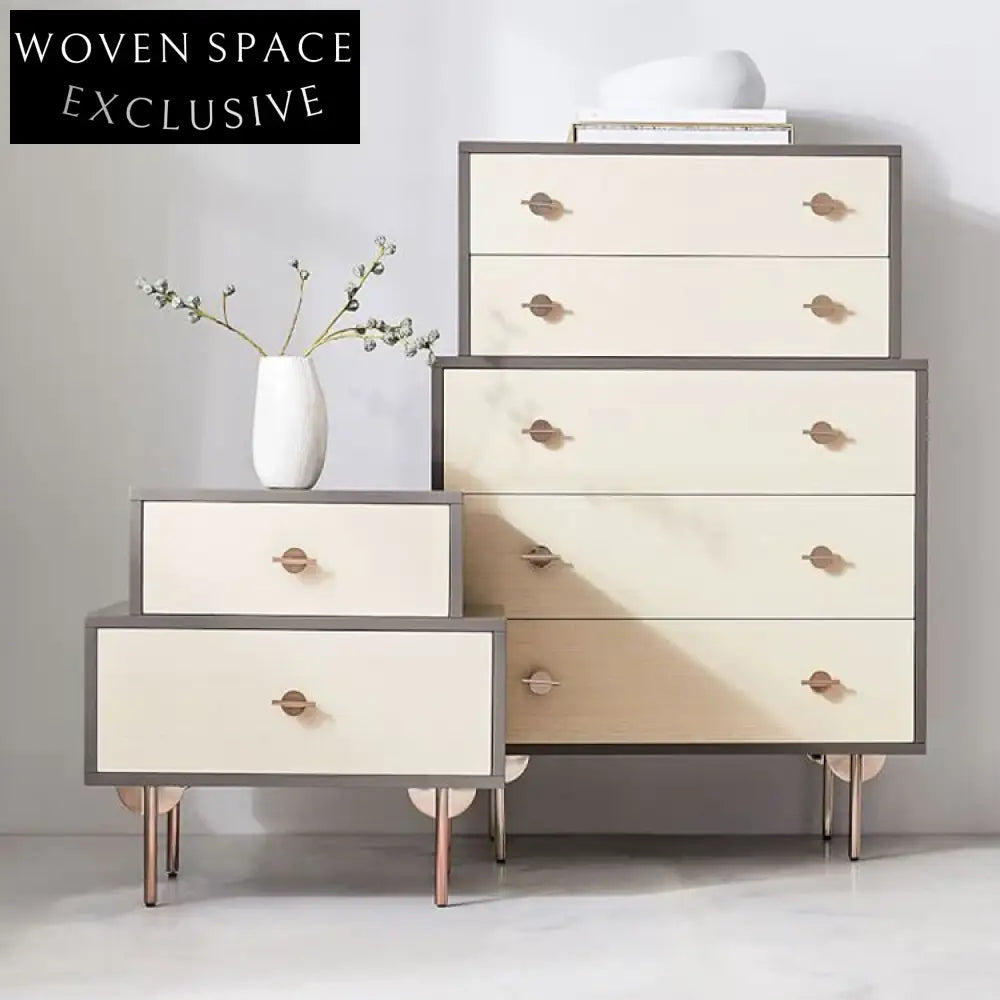 Sleek Plywood Bedroom Nightstand with Storage Drawers, Natural Modern Design Bedside Table