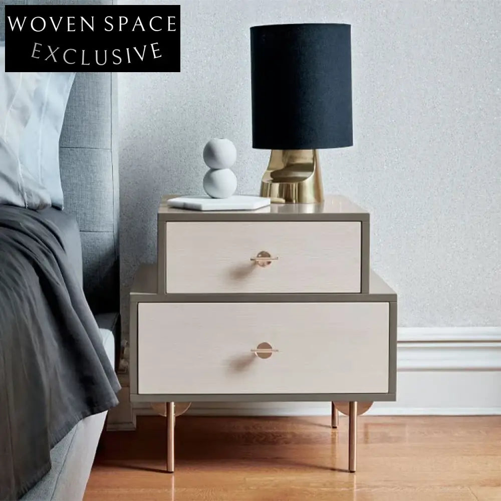 Sleek Plywood Bedroom Nightstand with Storage Drawers, Natural Modern Design Bedside Table