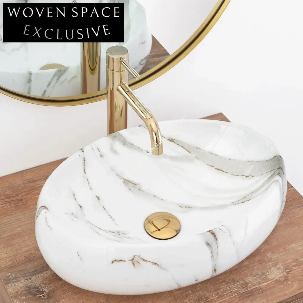 Sleek Rectangular Ceramic Vessel Sink with Modern Marble Face Design