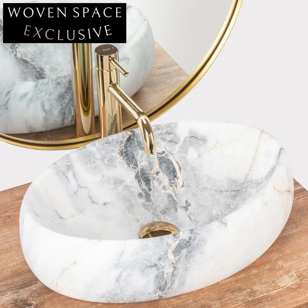 Sleek Rectangular Ceramic Vessel Sink with Modern Marble Face Design