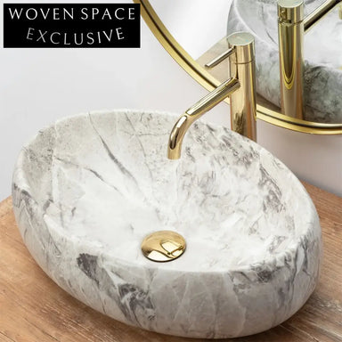 Sleek Rectangular Ceramic Vessel Sink with Modern Marble Face Design