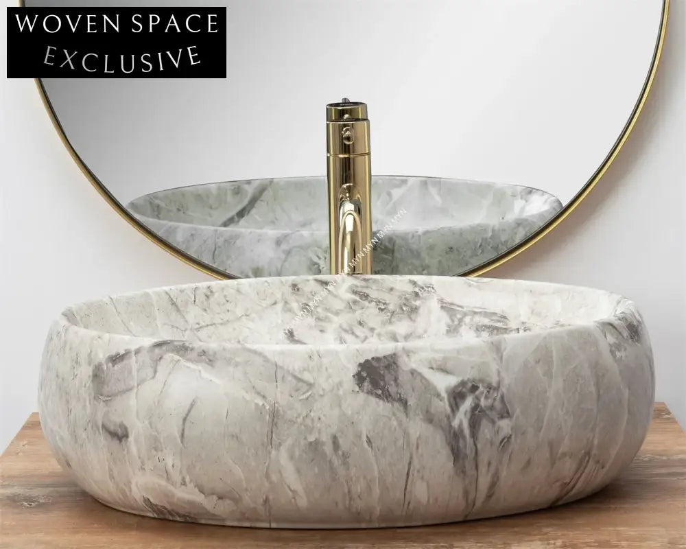 Sleek Rectangular Ceramic Vessel Sink with Modern Marble Face Design