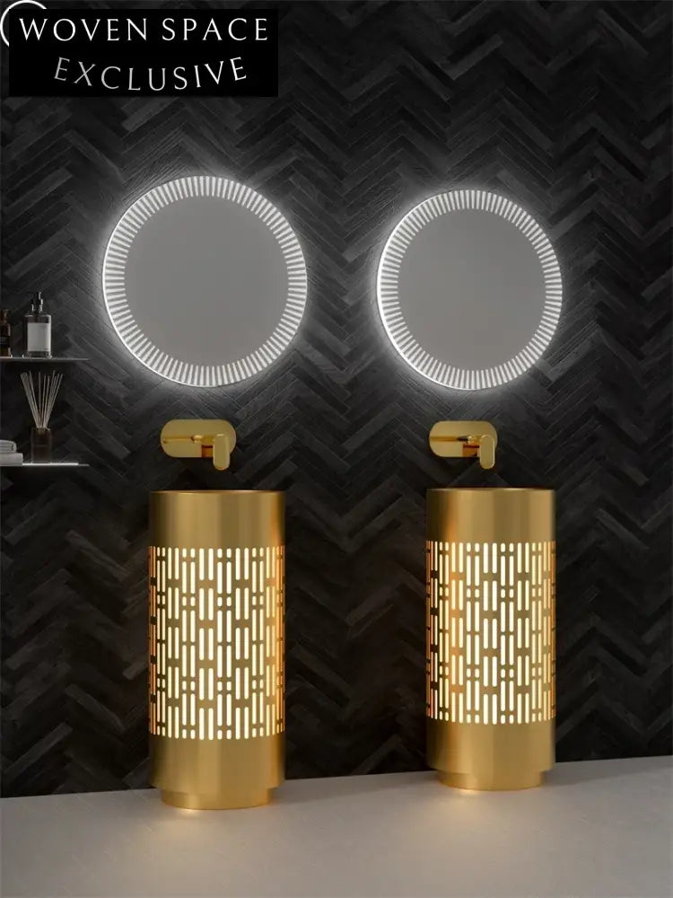 Sleek Round 304 Stainless Steel Pedestal Bathroom Sink with Integrated Light