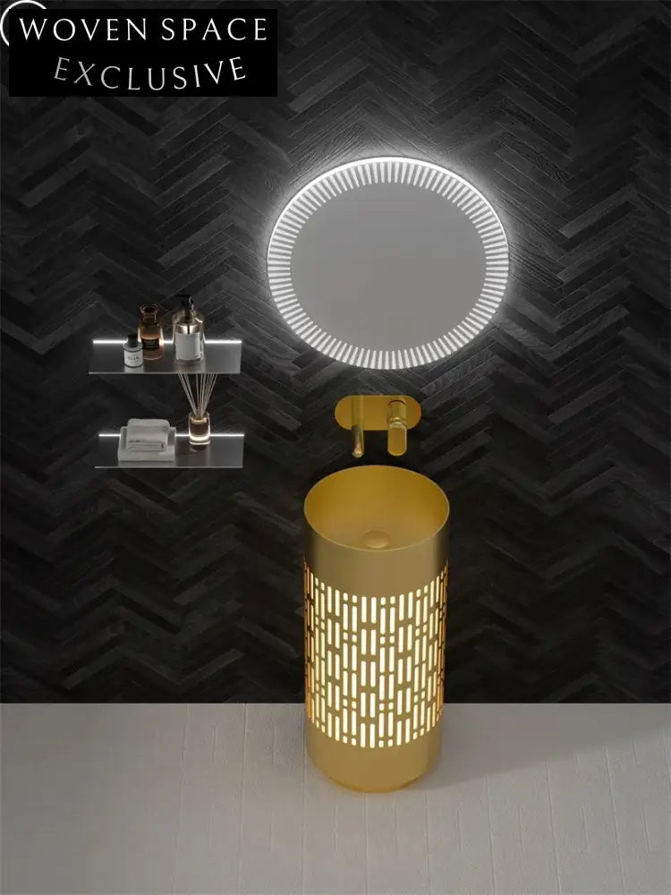 Sleek Round 304 Stainless Steel Pedestal Bathroom Sink with Integrated Light