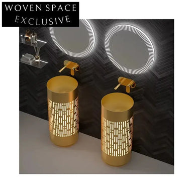 Sleek Round 304 Stainless Steel Pedestal Bathroom Sink with Integrated Light