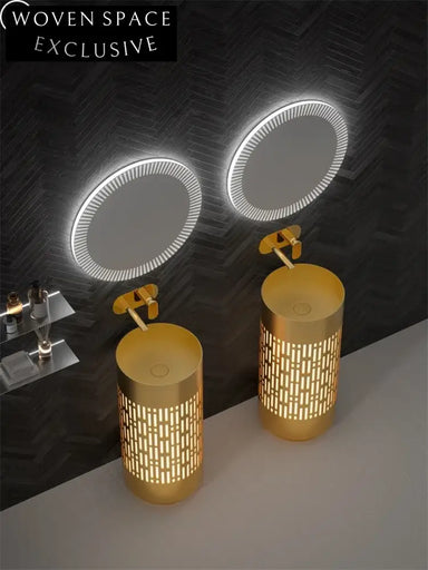 Sleek Round 304 Stainless Steel Pedestal Bathroom Sink with Integrated Light