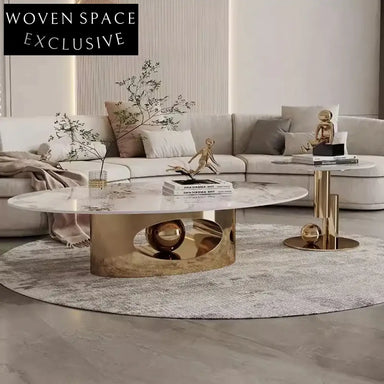 Sleek Sintered Rock Golden Metal Modern Leisure Small Coffee Table Set