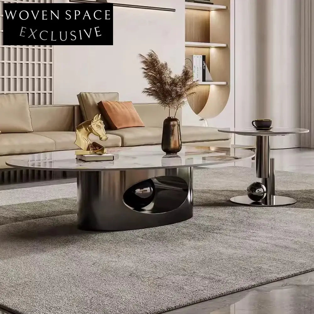 Sleek Sintered Rock Golden Metal Modern Leisure Small Coffee Table Set