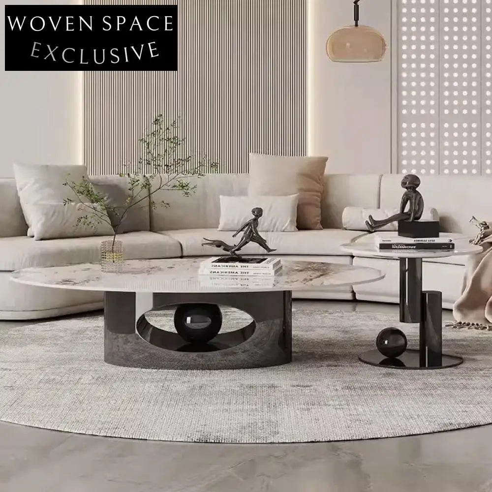 Sleek Sintered Rock Golden Metal Modern Leisure Small Coffee Table Set