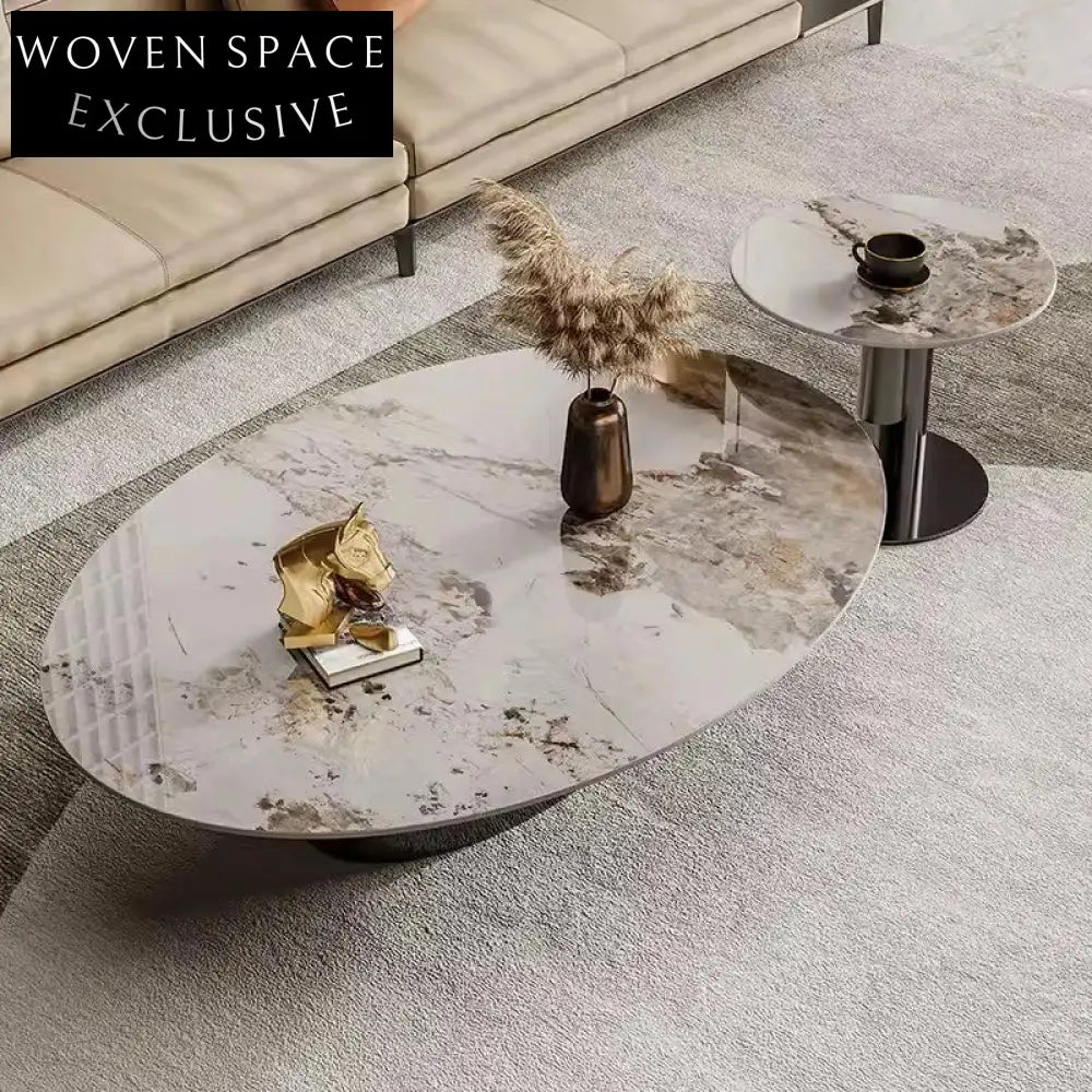 Sleek Sintered Rock Golden Metal Modern Leisure Small Coffee Table Set