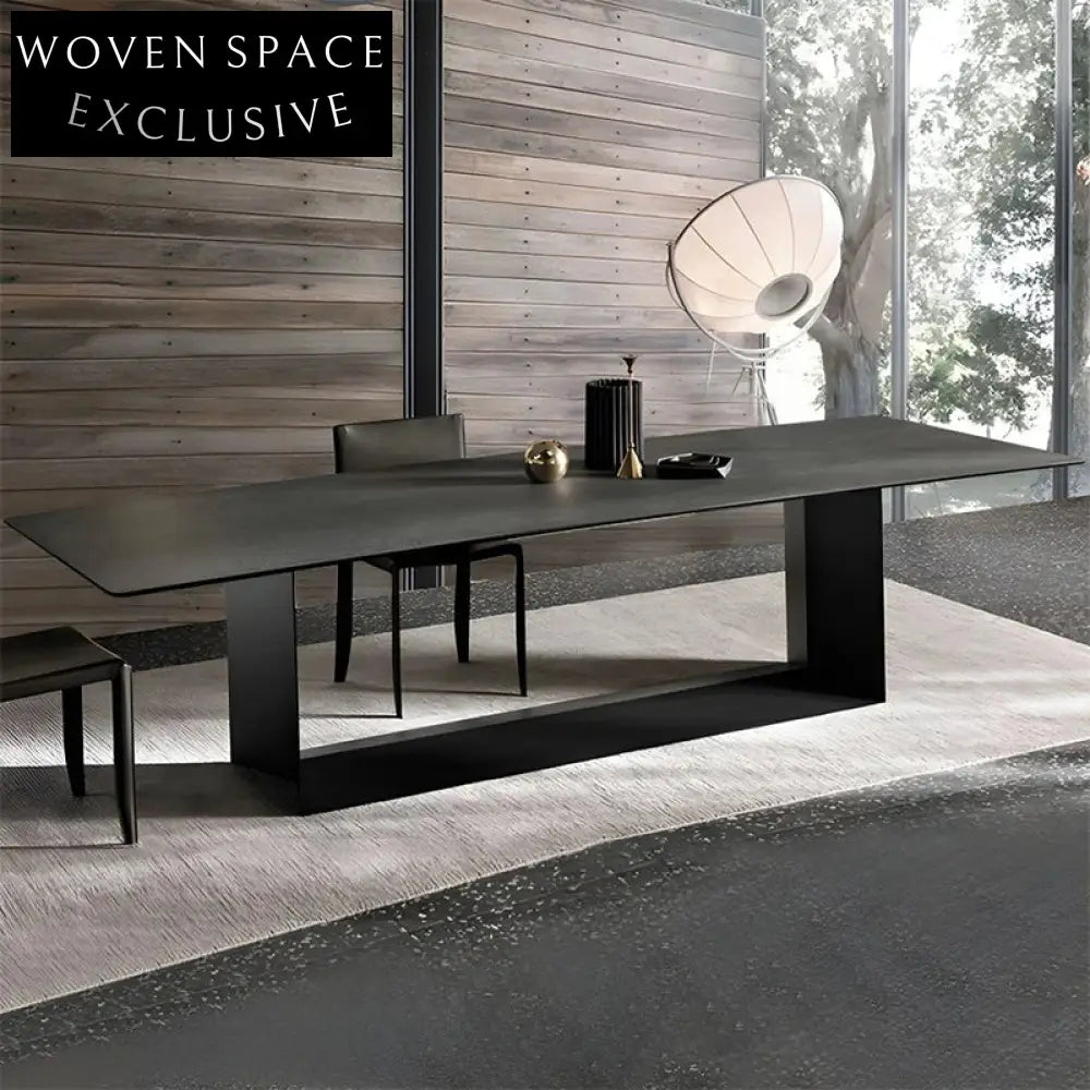 Sleek Slate Top Modern Dining Table with Durable Steel Base, Perfect Table
