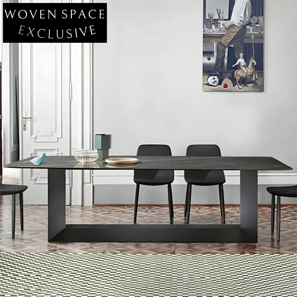 Sleek Slate Top Modern Dining Table with Durable Steel Base, Perfect Table