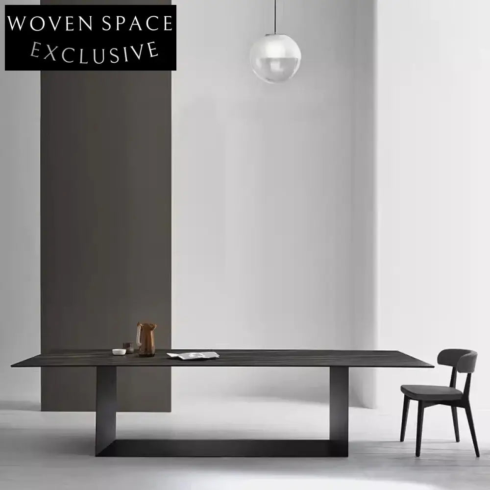 Sleek Slate Top Modern Dining Table with Durable Steel Base, Perfect Table