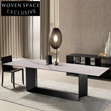 Sleek Slate Top Modern Dining Table with Durable Steel Base, Perfect Table