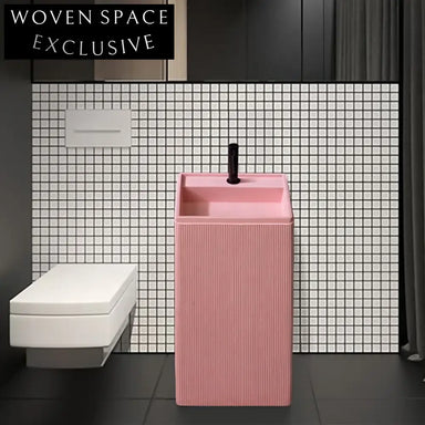 Sleek Solid Surface Square Pedestal Freestanding Wash Basin for Bathrooms