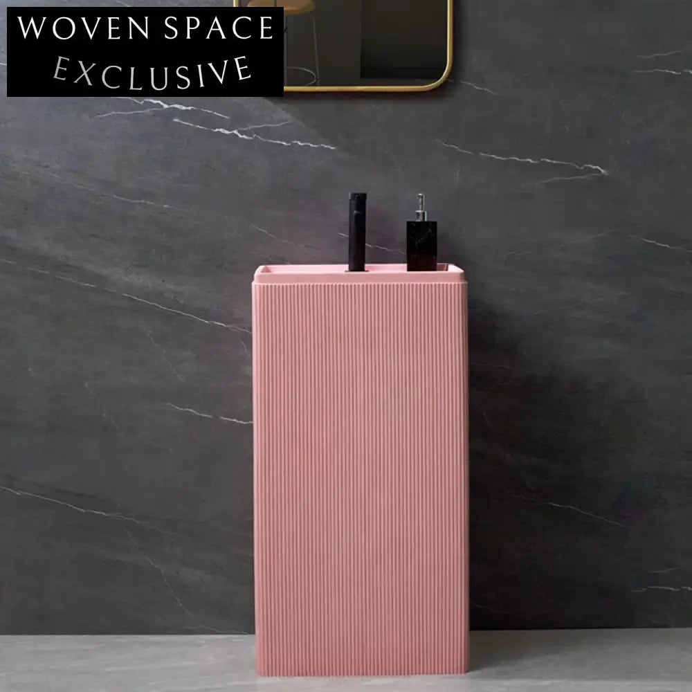 Sleek Solid Surface Square Pedestal Freestanding Wash Basin for Bathrooms