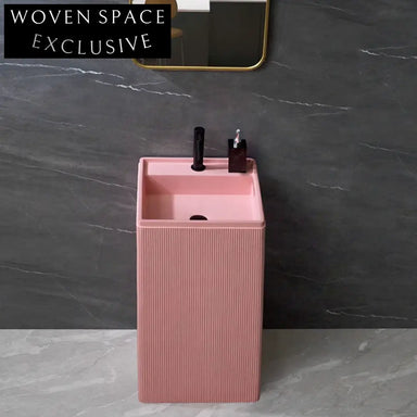 Sleek Solid Surface Square Pedestal Freestanding Wash Basin for Bathrooms