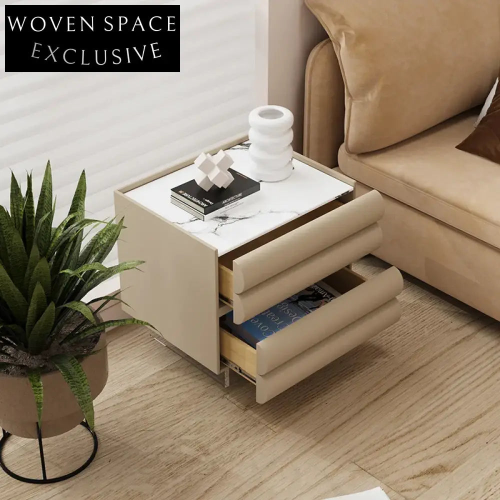 Sleek Solid Wood Nightstand with Drawer, Integrated LED Lamp, and Storage