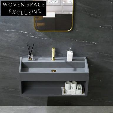 Sleek Wall-Hung Rectangle Console Bathroom Sink, Artificial Stone Vanity Basin