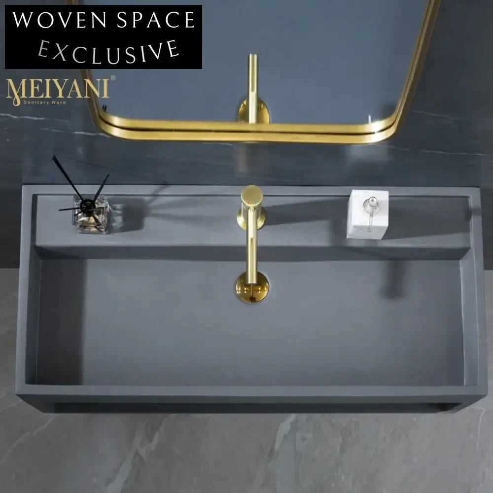 Sleek Wall-Hung Rectangle Console Bathroom Sink, Artificial Stone Vanity Basin