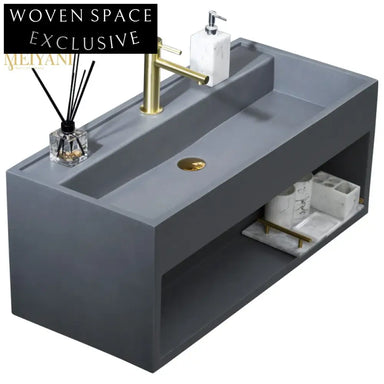 Sleek Wall-Hung Rectangle Console Bathroom Sink, Artificial Stone Vanity Basin