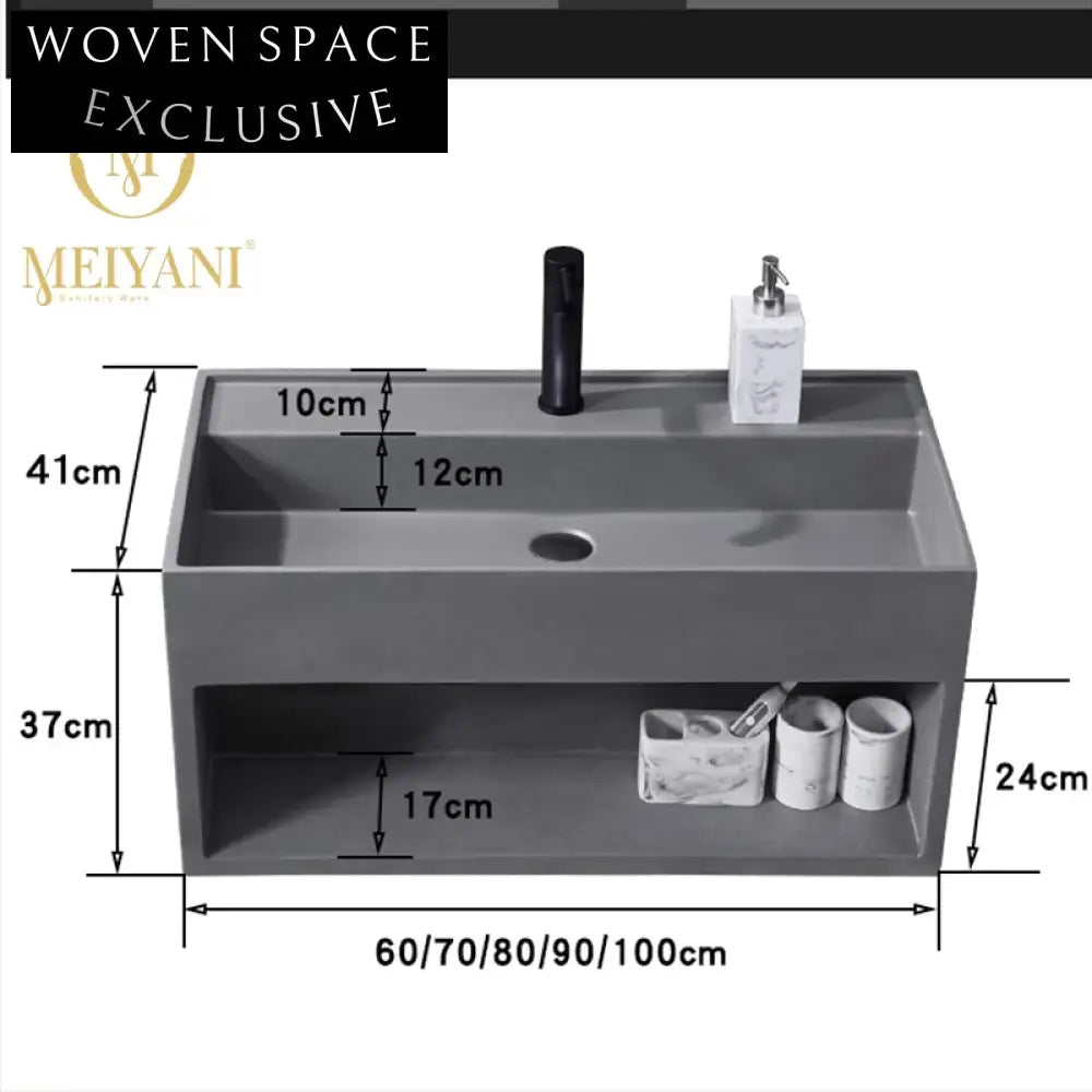 Sleek Wall-Hung Rectangle Console Bathroom Sink, Artificial Stone Vanity Basin