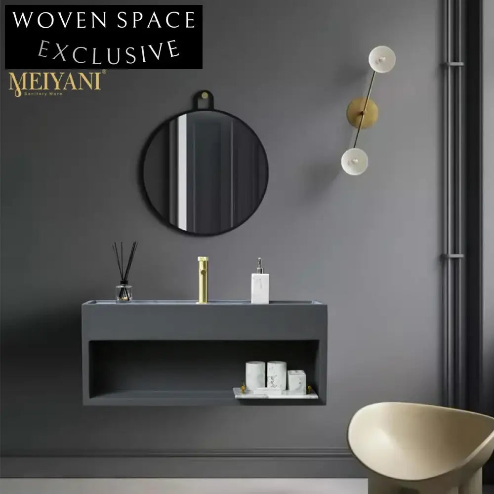 Sleek Wall-Hung Rectangle Console Bathroom Sink, Artificial Stone Vanity Basin
