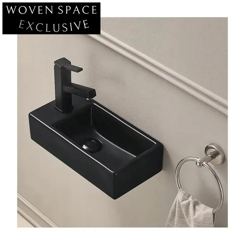 Sleek Wall-Mount Ceramic Bathroom Sink - Space-Saving Rectangle Vanity Basin