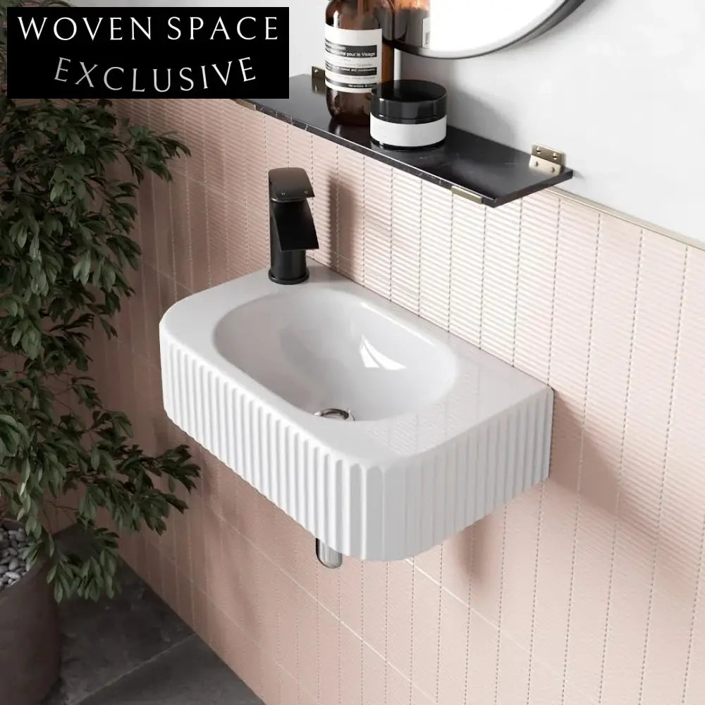 Sleek Wall-Mount Ceramic Bathroom Sink - Space-Saving Rectangle Vanity Basin