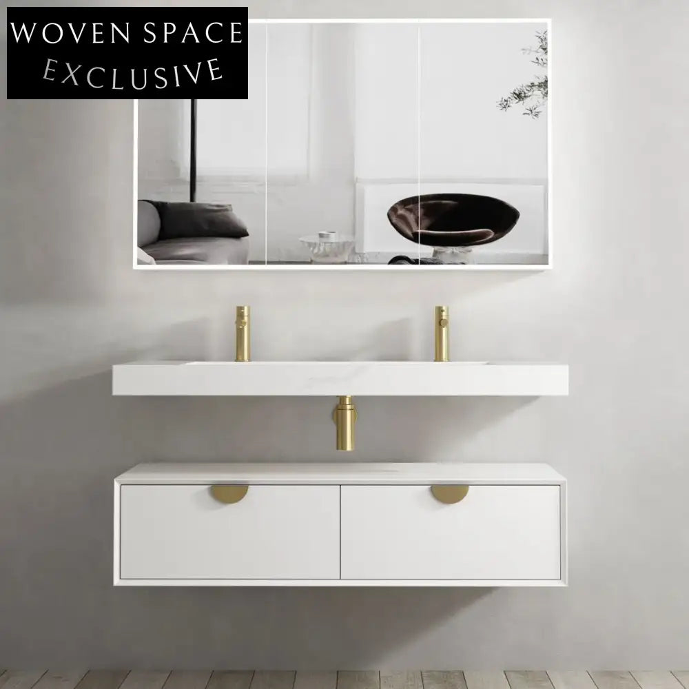 Sleek Wall-Mounted Double Sink Floating Bathroom Vanity Cabinet, 47-inch