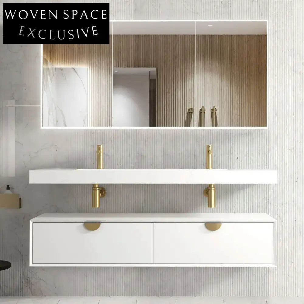 Sleek Wall-Mounted Double Sink Floating Bathroom Vanity Cabinet, 47-inch