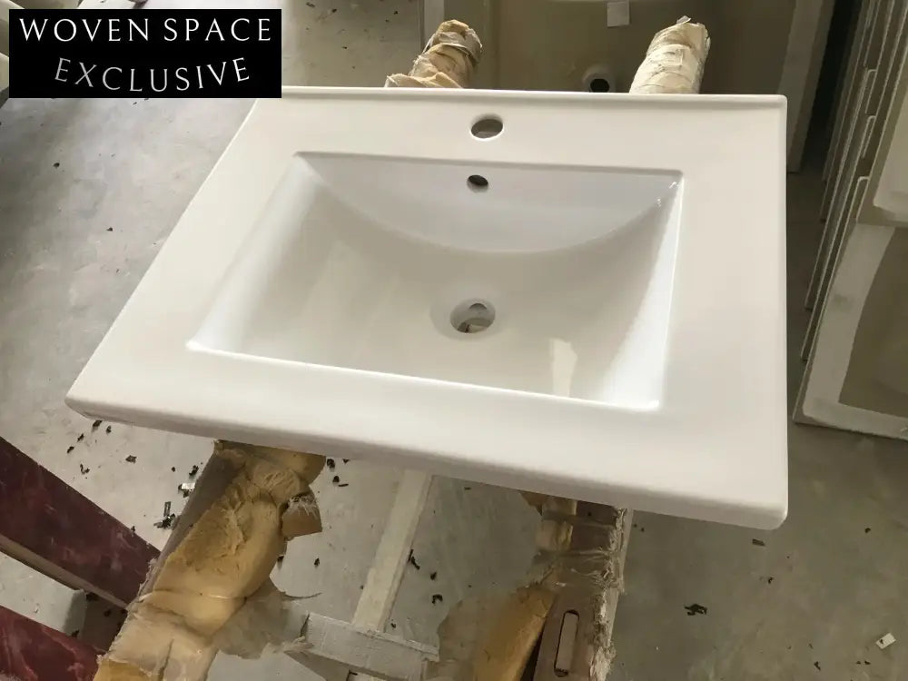 Sleek White Ceramic Drop-in Countertop Vanity Sink for Bathroom Cabinets