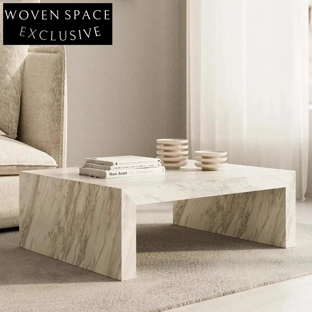 Sleek White Natural Marble Rectangular Low Height Living Room Coffee Table