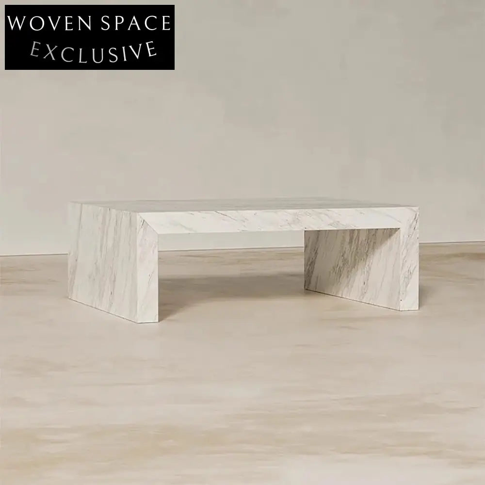 Sleek White Natural Marble Rectangular Low Height Living Room Coffee Table