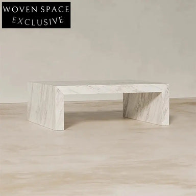 Sleek White Natural Marble Rectangular Low Height Living Room Coffee Table