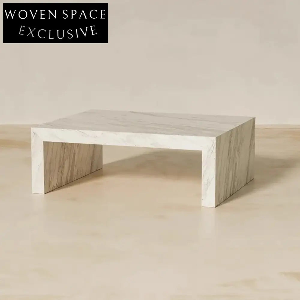 Sleek White Natural Marble Rectangular Low Height Living Room Coffee Table