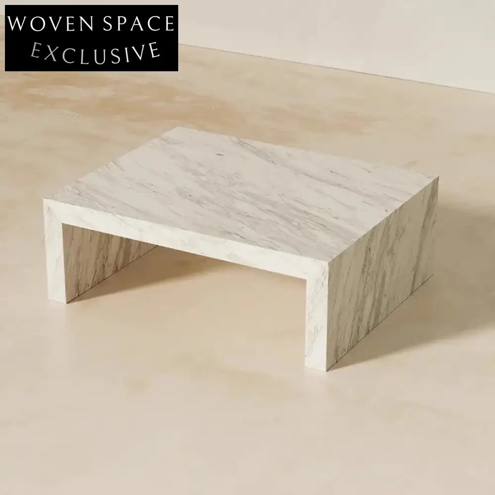 Sleek White Natural Marble Rectangular Low Height Living Room Coffee Table