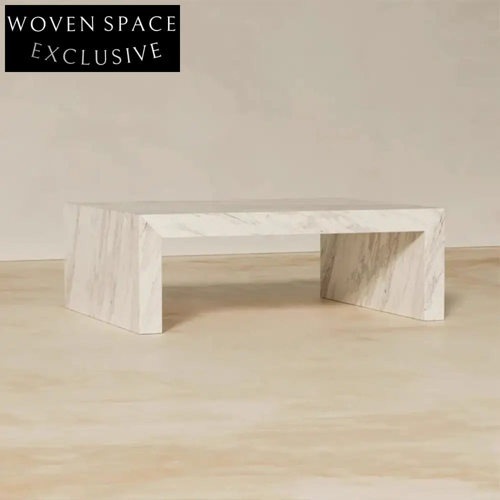 Sleek White Natural Marble Rectangular Low Height Living Room Coffee Table