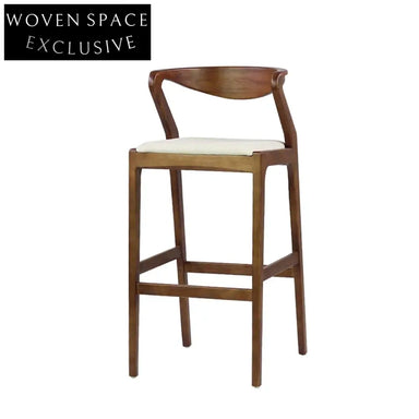 Sleek Wood Bar Stool with Leather Backrest for Modern Home Kitchen