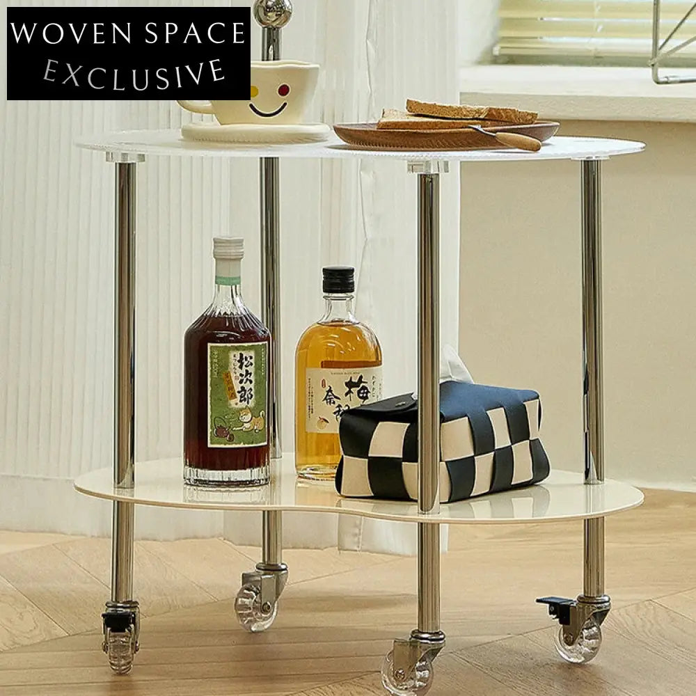 Small Scandinavian Acrylic Plastic Side Table with Wheeling Shelving Coffee Table