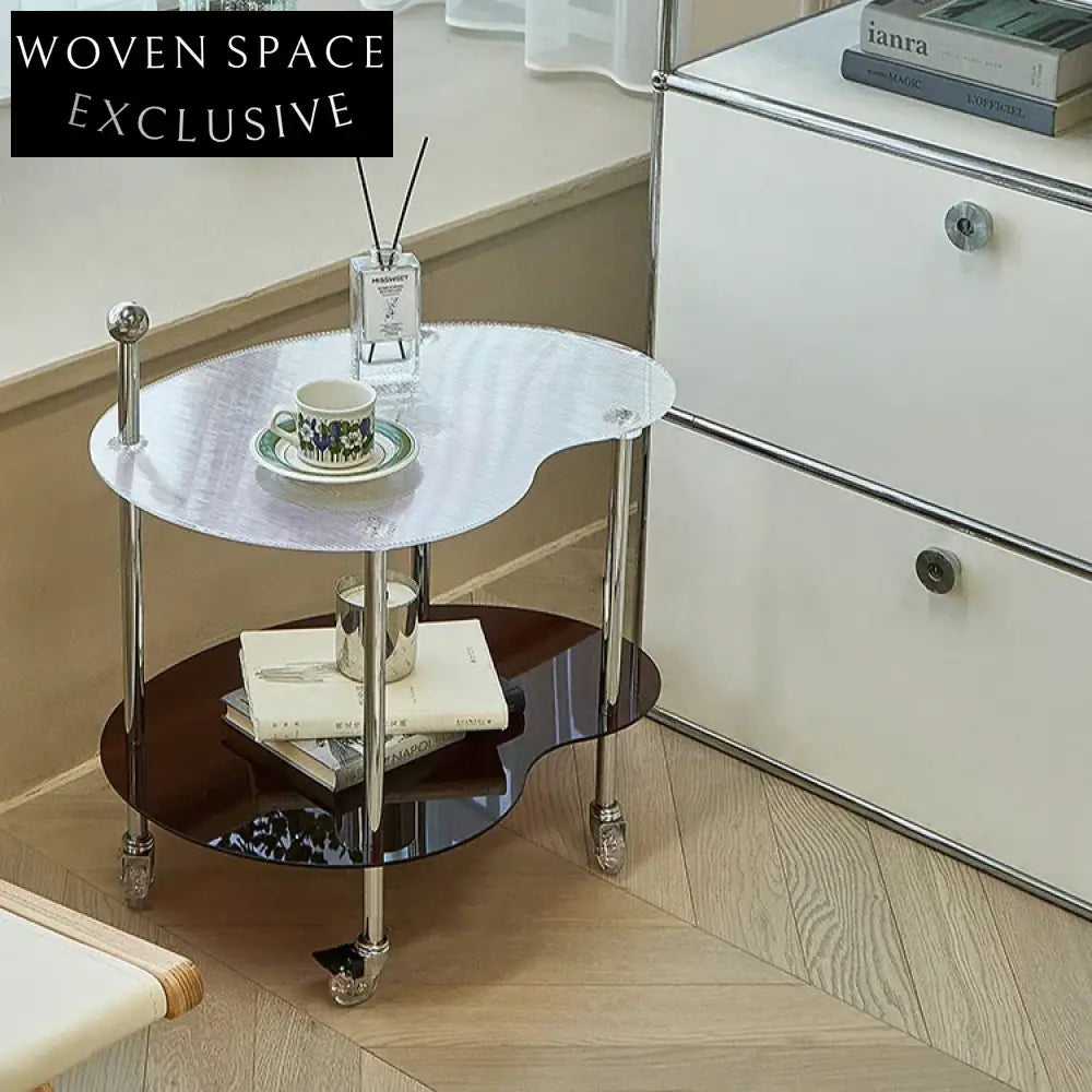 Small Scandinavian Acrylic Plastic Side Table with Wheeling Shelving Coffee Table