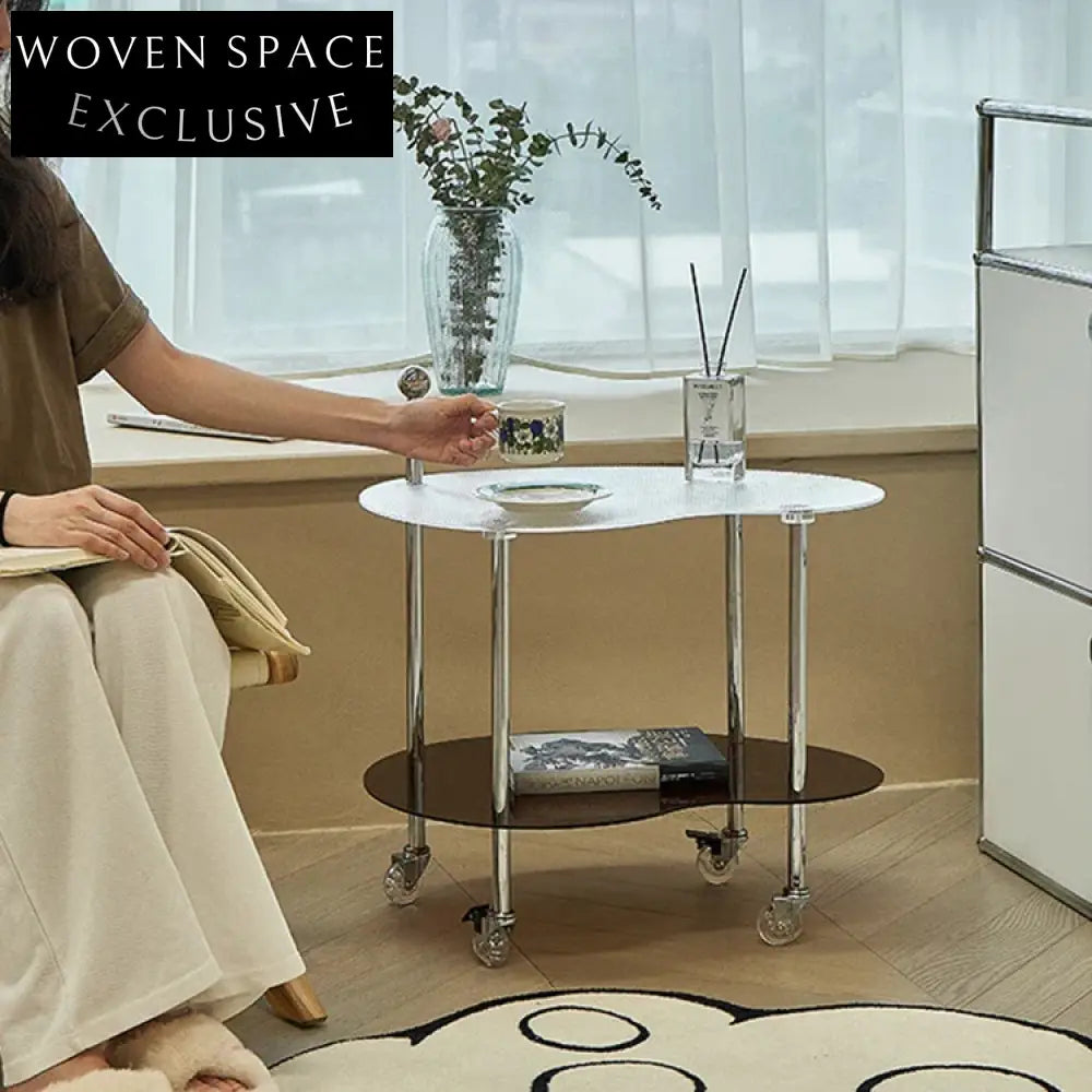 Small Scandinavian Acrylic Plastic Side Table with Wheeling Shelving Coffee Table