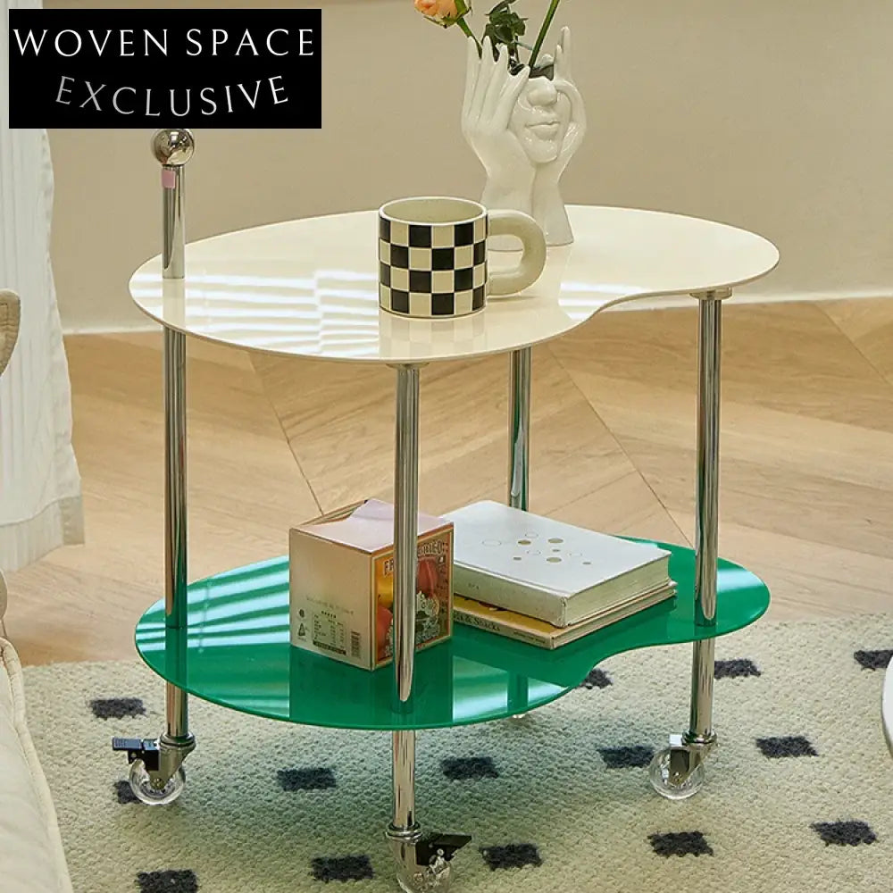 Small Scandinavian Acrylic Plastic Side Table with Wheeling Shelving Coffee Table