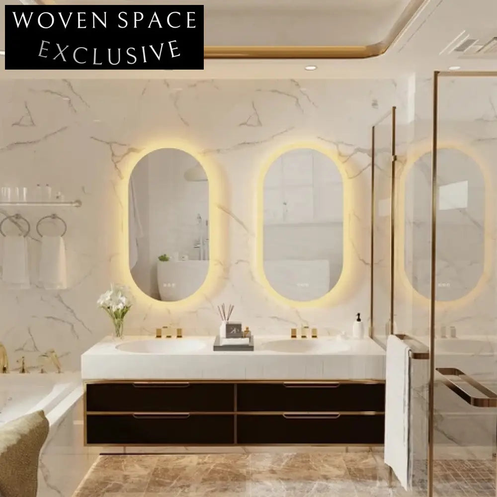 Smart Oval LED Backlit Bathroom Mirror with Adjustable 3-Color Anti-Fog Function