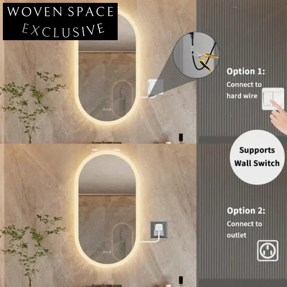 Smart Oval LED Backlit Bathroom Mirror with Adjustable 3-Color Anti-Fog Function