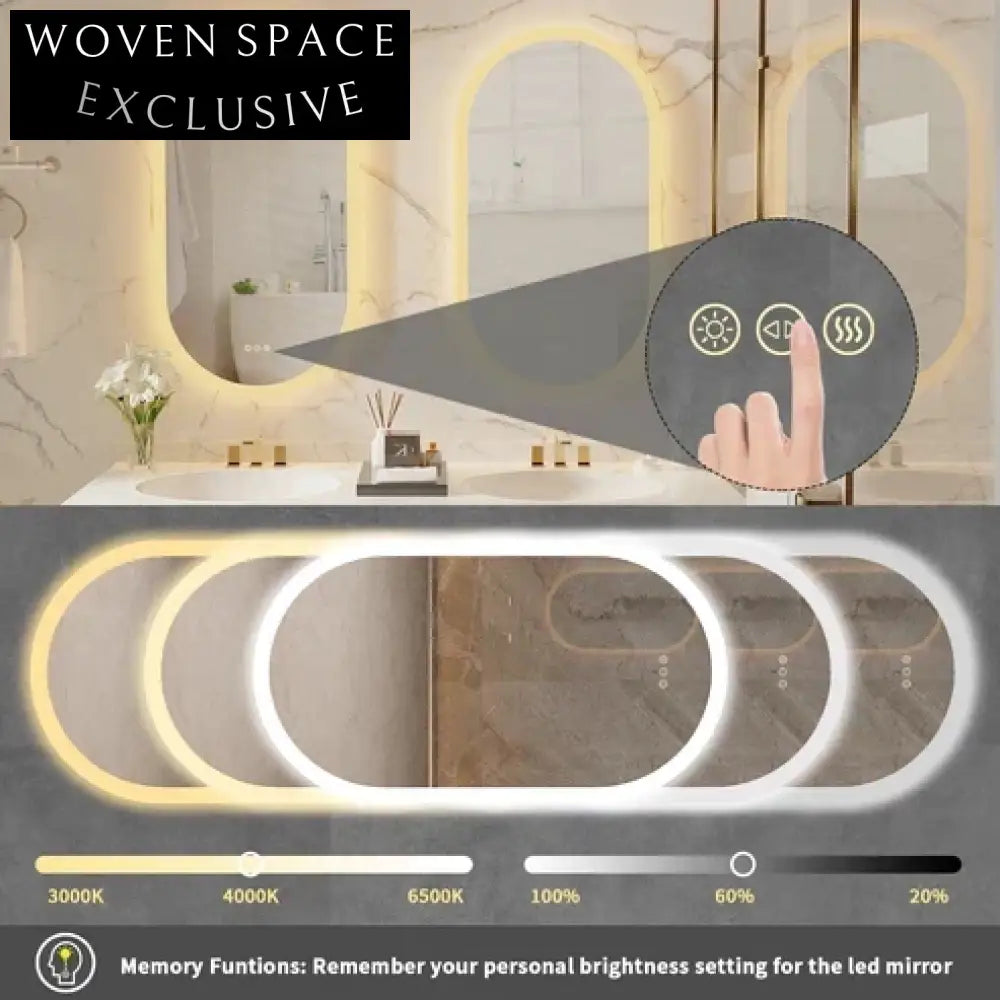 Smart Oval LED Backlit Bathroom Mirror with Adjustable 3-Color Anti-Fog Function