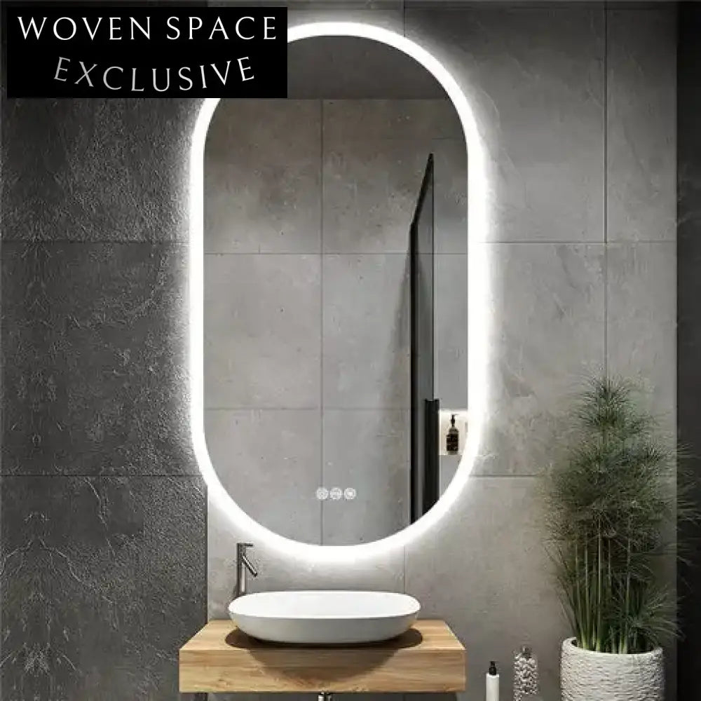 Smart Oval LED Backlit Bathroom Mirror with Adjustable 3-Color Anti-Fog Function