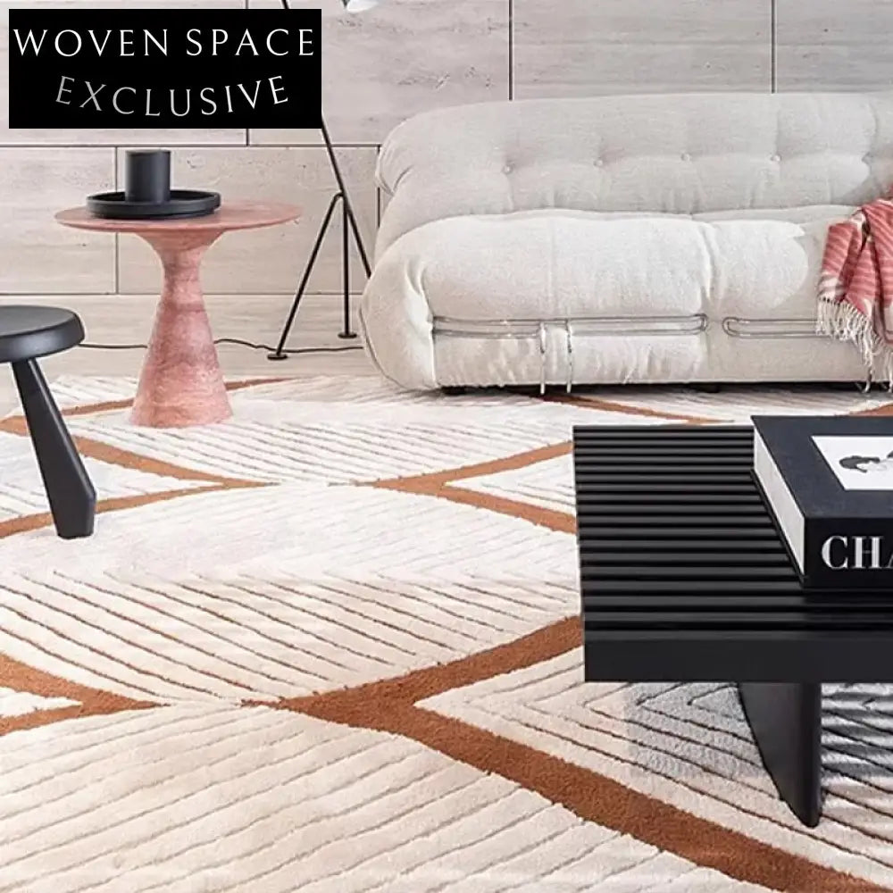 Soft Cream Geometric Pattern Hand-Tufted Eco-Friendly Polyester Area Rug